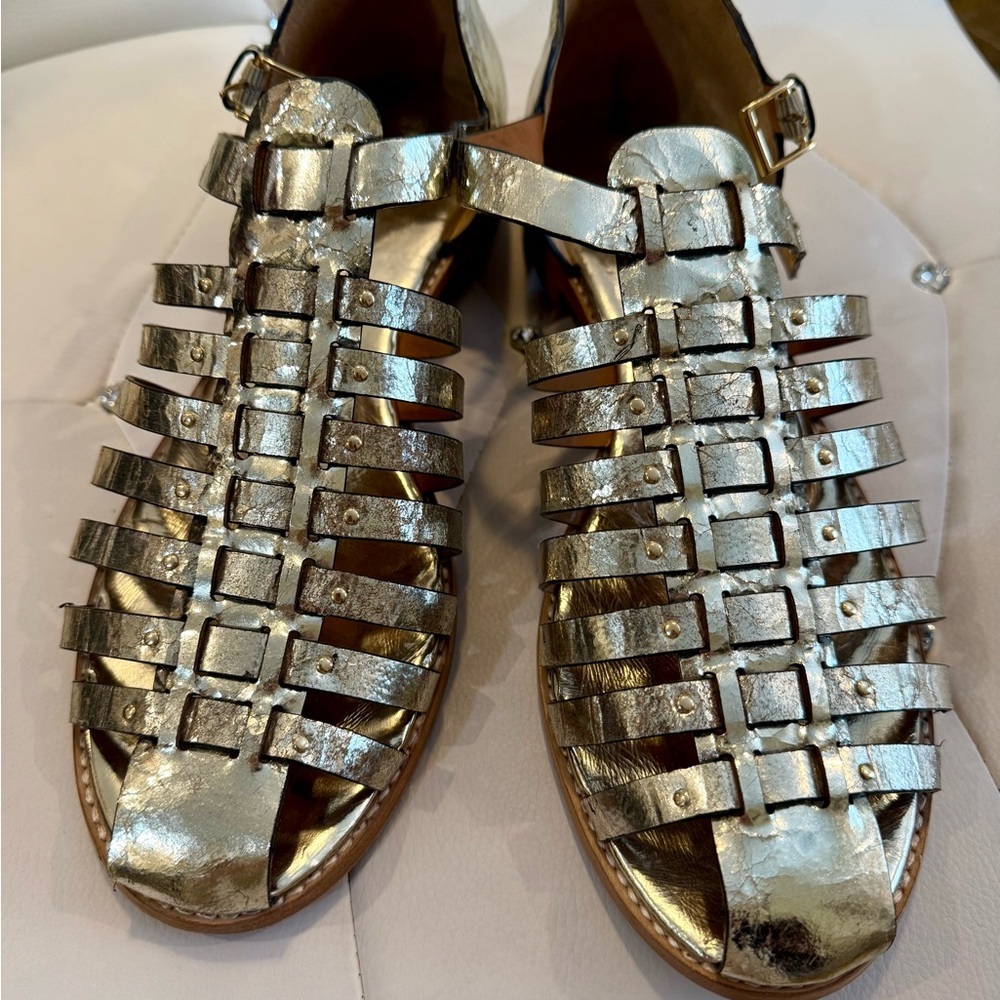 Gold Metallic Gladiator Sandals with Cage Design